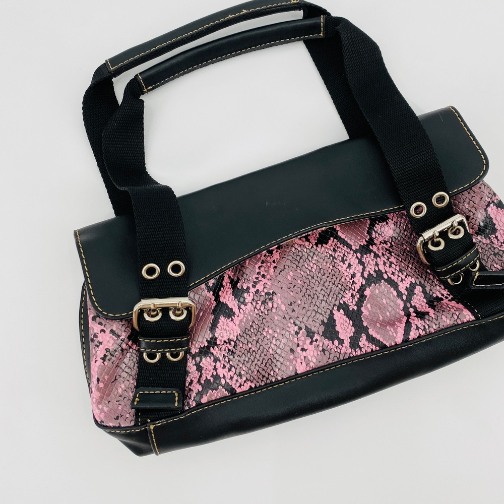 Nine West Y2K Shoulder Bag Womens Black Pink Faux‎ Snakeskin Buckle